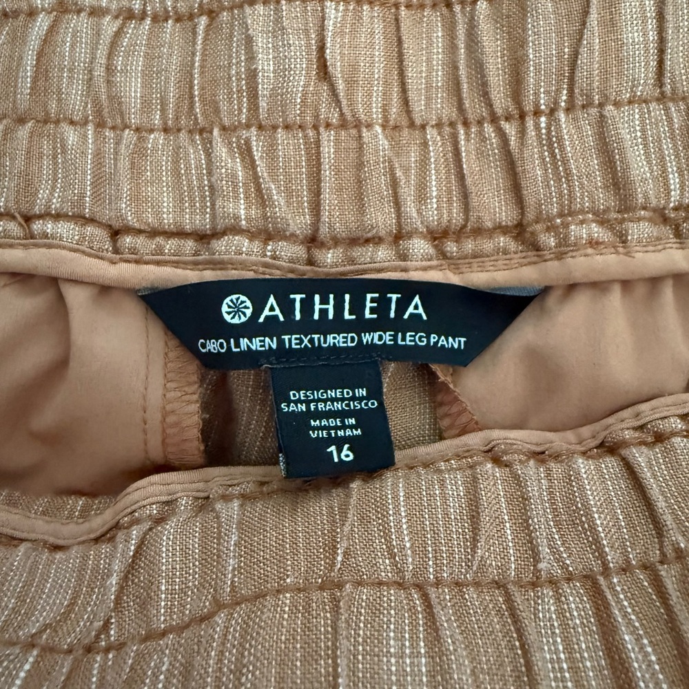 Athleta Linen-Textured Wide Leg Pants in Warm Beige
